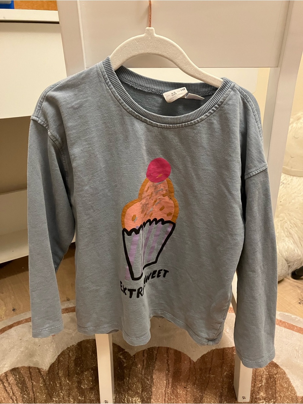 Zara Blue Long-Sleeve Tee with Cupcake Graphic